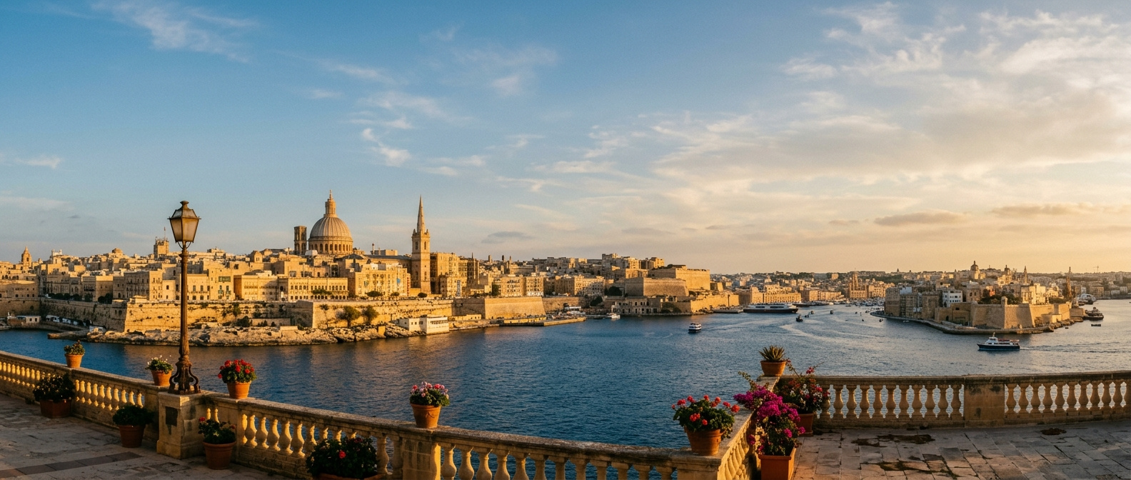Valletta skyline at golden hour
