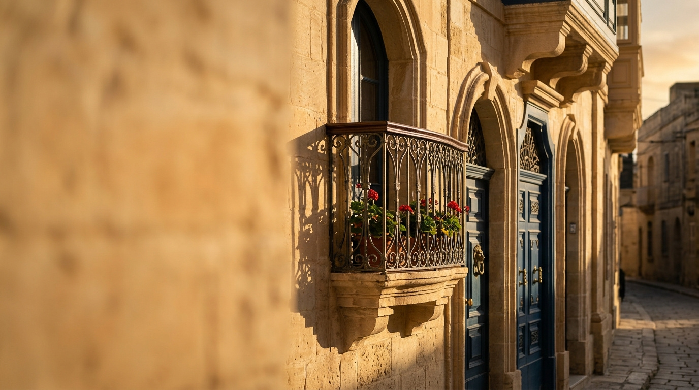 Maltese limestone facade, quiet elegance