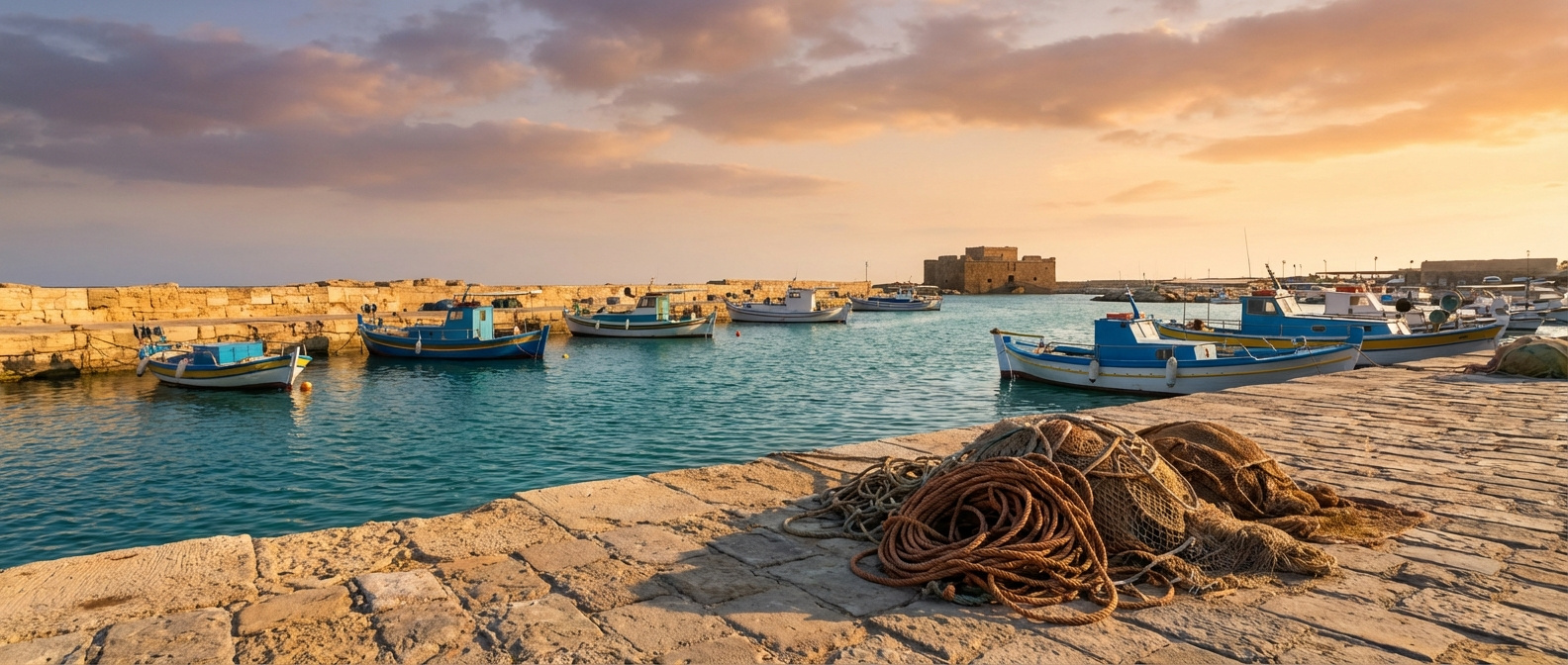 Paphos harbour at sunset
